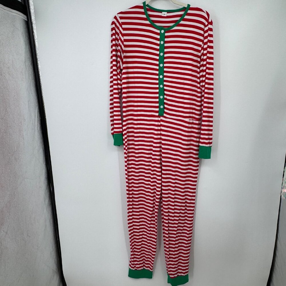 Gender-Neutral Snug-Fit Graphic Henley Pajama One-Piece For Adults Size M